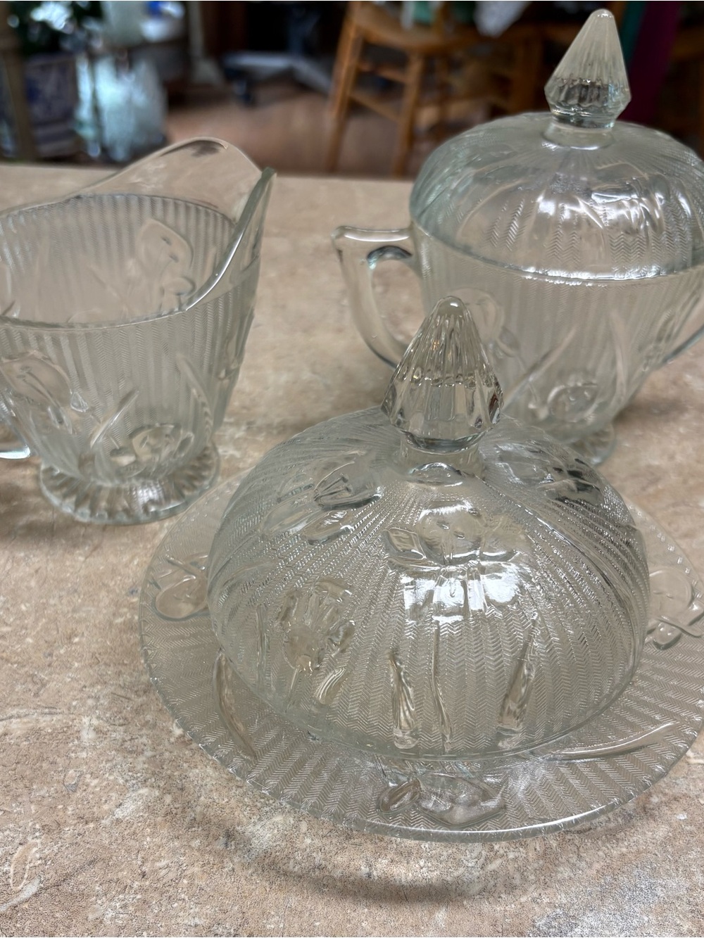 Iris & Herringbone Covered Butter Dish and Creamer Set - Elegant Home Dining